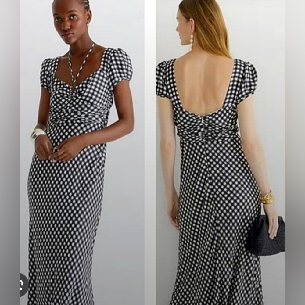 JCREW Collection tie-neck cap-sleeve maxi dress in gingham size 10 - Picture 3 of 14
